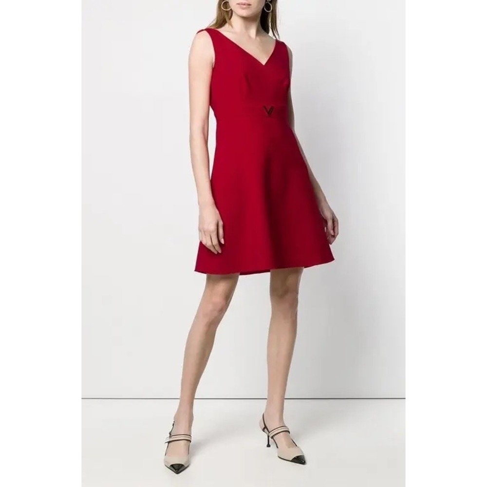 Valentino Garavani V Hardware Dress Sz 8 Red Virgin Wool Made in Italy Luxury